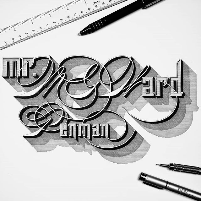 MrMGWard's tweet photo. Finished up a new personal logo design concept last night. Pretty happy with it, and loving creating more finished pieces on paper lately. π Excited to get it scanned and see it printed at business card scale! πππ
.
#mrmgward #logodesign #spencerian #lineshading #3dlette⦠https://t.co/CBVgw4kZ0I