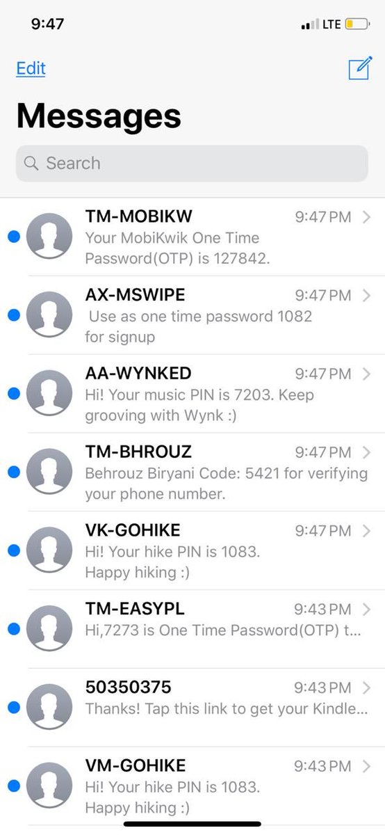 HarryAnirudh's tweet image. Has anyone experienced something like this? Multiple OTP's from apps I don't use. All at the same time. Non stop #iPhoneX #OTP #phonetrouble