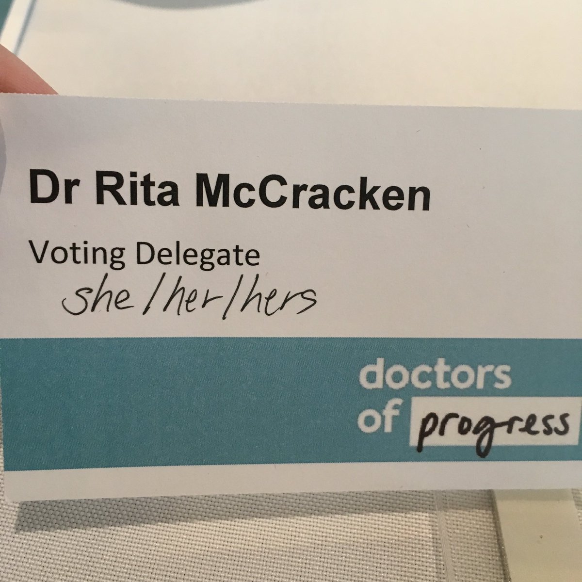 DrRitaMc's tweet photo. Slight modification to my @DoctorsOfBC #RepresentativeAssembly name badge.
#InclusionStartsWithI https://t.co/xYzdtUDQ83