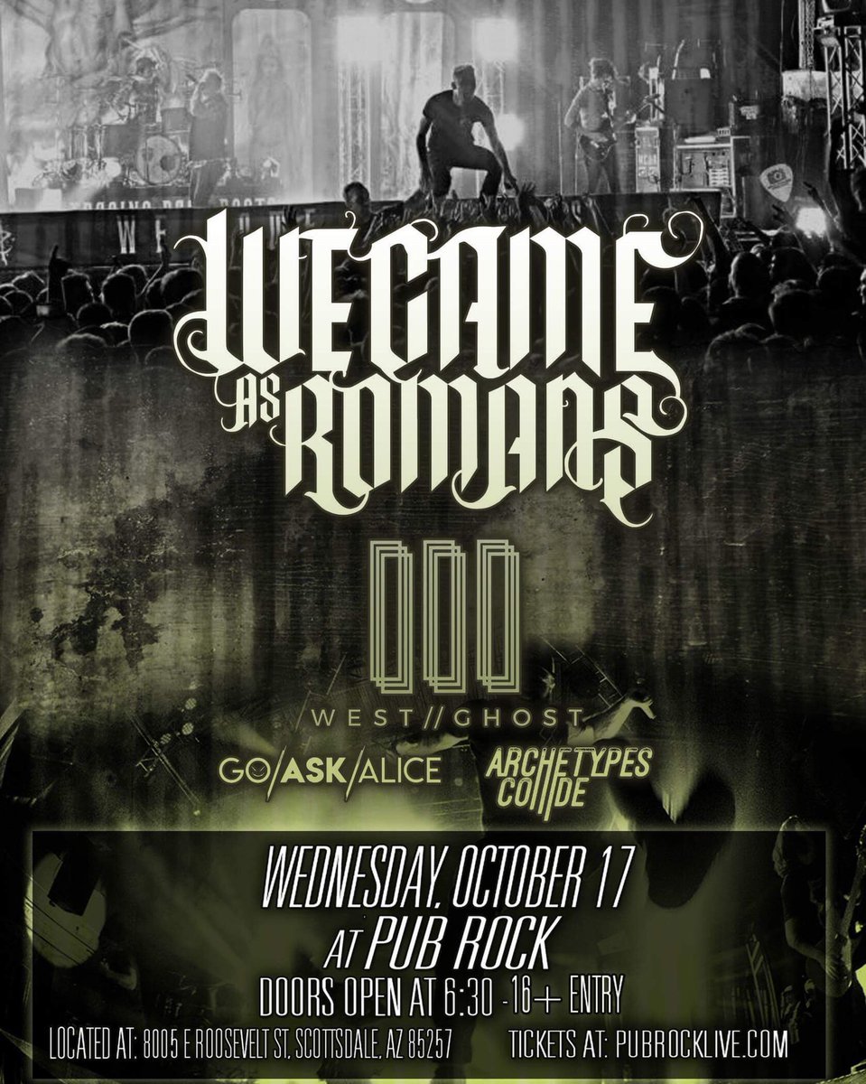 PubRockLive's tweet photo. LISTEN UP!! 

We are so excited and grateful to have @wecameasromans on our stage October 17th! Purchase your tickets NOW on our website! https://t.co/xoqsEopHjS