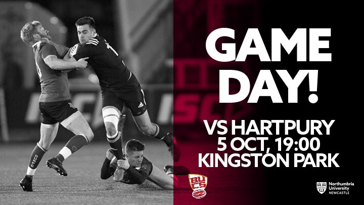 It’s gameday! Our first <a href="/BUCSSuperRugby/">BUCS Super Rugby</a> home game of the season against <a href="/HartpuryRugby/">Hartpury Rugby</a> kicks off in less than an hour (KO 7pm). If you’ve got nothing to do this evening, get yourself down to Kingston Park to cheer on <a href="/NorthumbriaMRU/">Northumbria Men’s Rugby Union</a>! #BUCSSuperRugby
