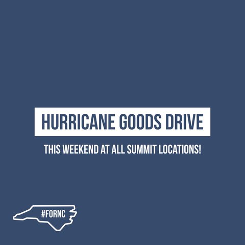 SummitBRC's tweet image. Don't forget! This weekend we are collecting donations for those affected by Hurricane Florence. Goods needed: canned foods, hygiene items, baby products (diapers, formula, etc), and cleaning supplies.