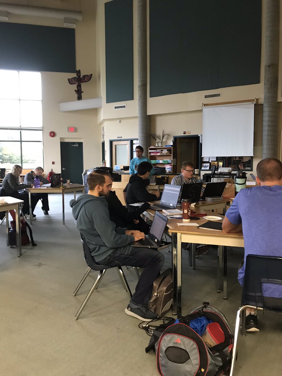 Staff at <a href="/CedarCSS/">Cedar Community SS</a> being led by <a href="/DonRinald/">Don Rinald</a> through PBL 102. Working on the design of interdisciplinary Projects. #sd68 #68OctoberQuest Small School Big Family!