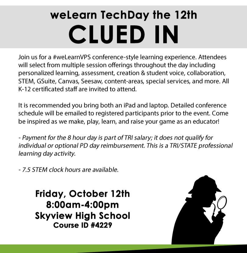 vpsDLC's tweet image. VPS! #TechDaythe12th is coming! More than 800 of you are registered to spend the 12th with us! 🤯If registered, check your email for info re: sessions, our sleuthing challenge, *and* the food trucks available! 

Email your ITF with Qs! A few spots still available!

#weLearnVPS