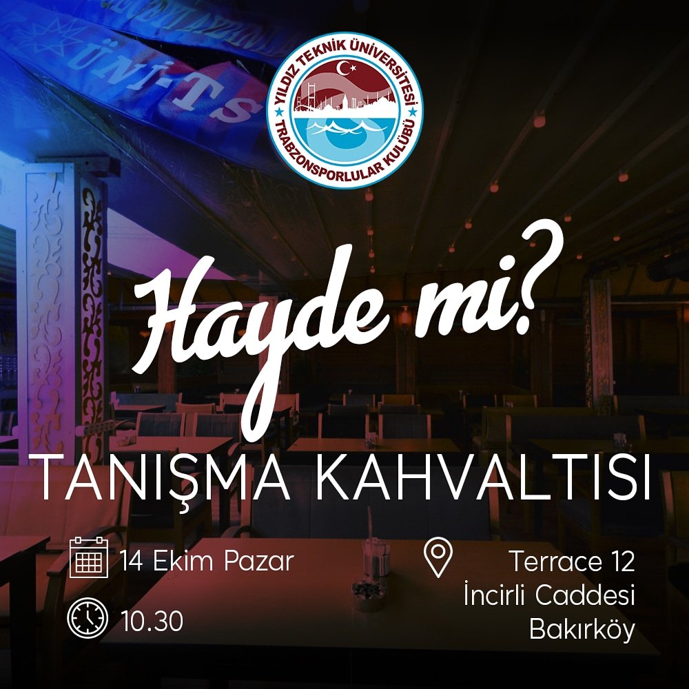 Harika bir sezona hazır mısın? 14 Ekim Pazar günü 10.30 da Bakırköy Terrace 12'de Tanışma Kahvaltısı yapıyoruz🍽️🍴☕Hayde!🔴🔵 Sen de gel! Yeni sezonda harika bir ortam seni bekliyor.. ➡️✉️ DM'den yerini ayırtmayı unutma! #yildizunits #YildizTrabzonlu  #hayde