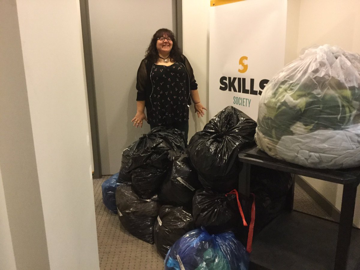 skillssociety's tweet photo. Thank you to everyone for your generous donations. &amp; Thanks @lasha_robert for getting us organized. Off to @BissellCentre with lots of clothes for @hmlssconnectyeg .  There is still time to get your donations in. #yeg  #Community https://t.co/lSzwZa2FLg