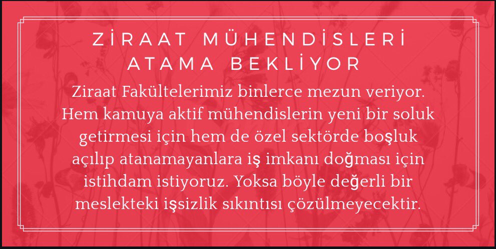 “ ReisErdoğan TarımaAtamaYap
sesimizi duyun sayın başkan
#ziraatmuhendisleriatamabekliyor