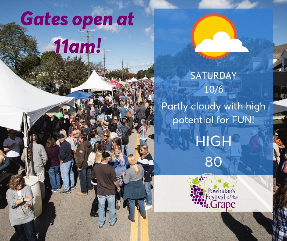 It's going to be a BEAUTIFUL day in Powhatan tomorrow! Do you have your tickets yet? powhatanwinefestival.com