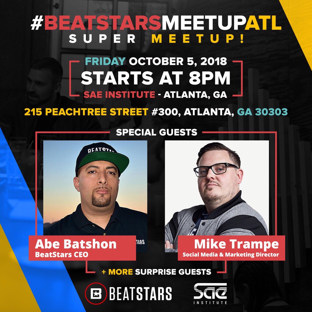 BeatStars's tweet photo. Going down at 8PM EST at @SAEAtlanta! #BeatStarsMeetupATL
This is a FREE Event! Pizza & Refreshments will be served ๐๐ฅค https://t.co/QKGIiPqLiE