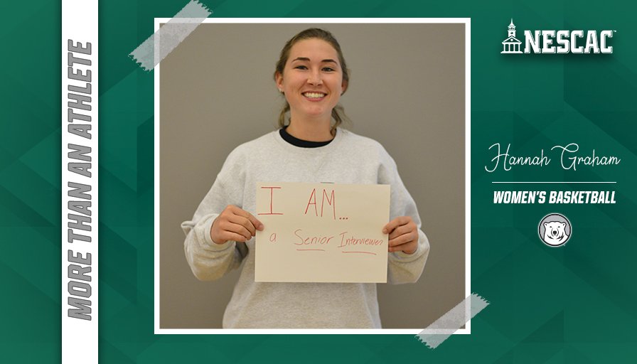 NESCAC's tweet photo. All week we are celebrating how #NESCAC student-athletes are #MoreThanAnAthlete. Hannah Graham of @GoUBears is a senior interviewer! #NCAAInclusion #BeyondALabel https://t.co/JzQmVHX8Sg