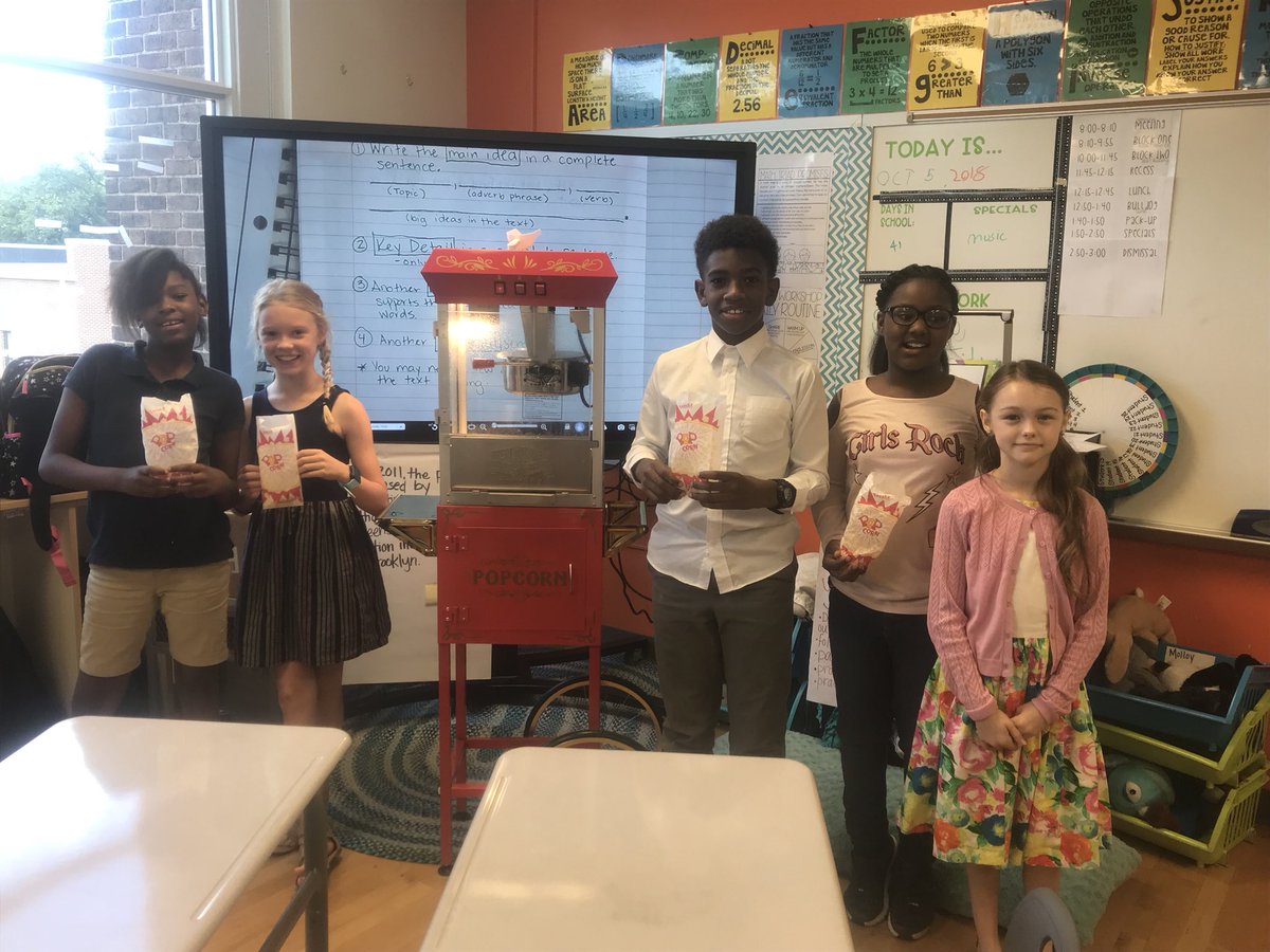 Linds4Learning's tweet photo. Can you tell we enjoyed our popcorn?! Thanks @WaverlybelPTO for celebrating our fundraising for the Bulldog Bolt! https://t.co/1hMm1gVzq1