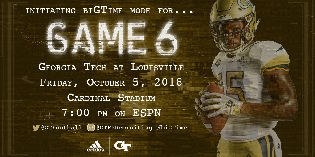 GTFootball's tweet photo. It’s GAMEDAY! Friday night lights at Louisville - catch us on ESPN at 7 pm! #biGTime https://t.co/3xi7LrEo5U