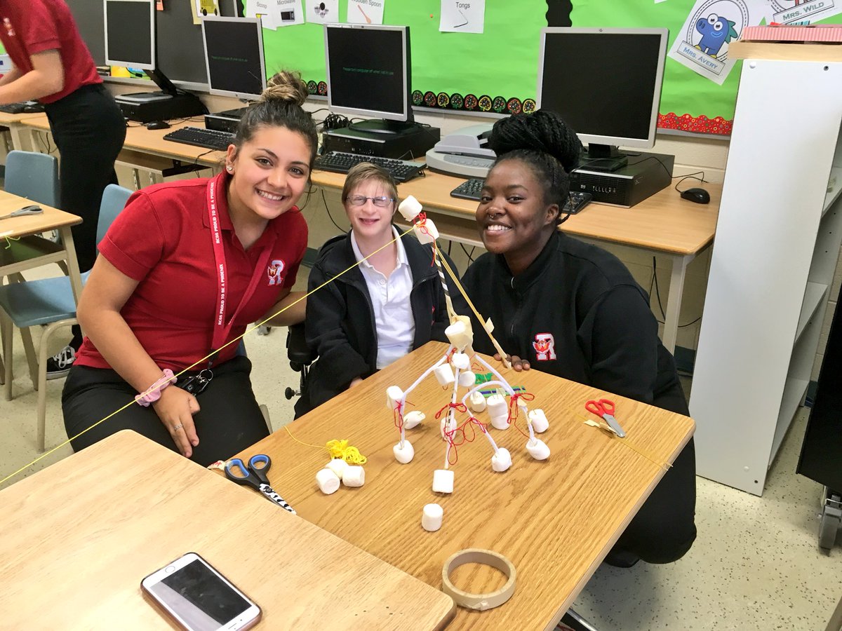 MsGodkin's tweet image. The @ResCSS leadership class had an amazing time collaborating with the community living students to create the tallest structure that could support a marshmallow #WCDSBAwesome #heartofthecommunity #successforeach #aplaceforall learning, growing and building together