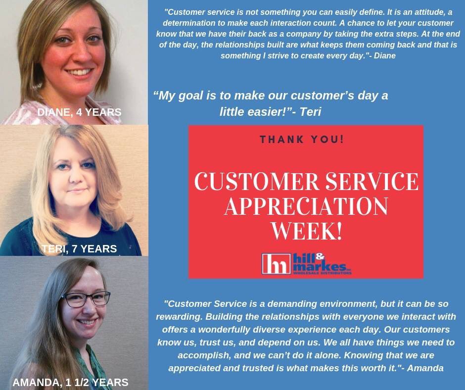 HillandMarkes's tweet photo. We appreciate our amazing, fantastic, &amp; hardworking customer service team every day, but a little more on #CustomerServiceAppreciationWeek! We asked them what customer service means to them—here’s what they had to say. How lucky are we?!❤️ #FridayFeeIing #CustomerService https://t.co/xELYR1Gmca