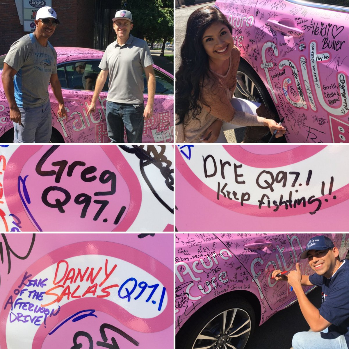 Q971radio's tweet photo. #Q971 is proud to be a part of a great cause!
For every signature on the #PinkAcura, @FresnoAcura makes a donation to local Breast Cancer Research.

#RoadToPink #FresnoAcuraForTheCure #FaithHopeDrive https://t.co/WYyR2kq2H6