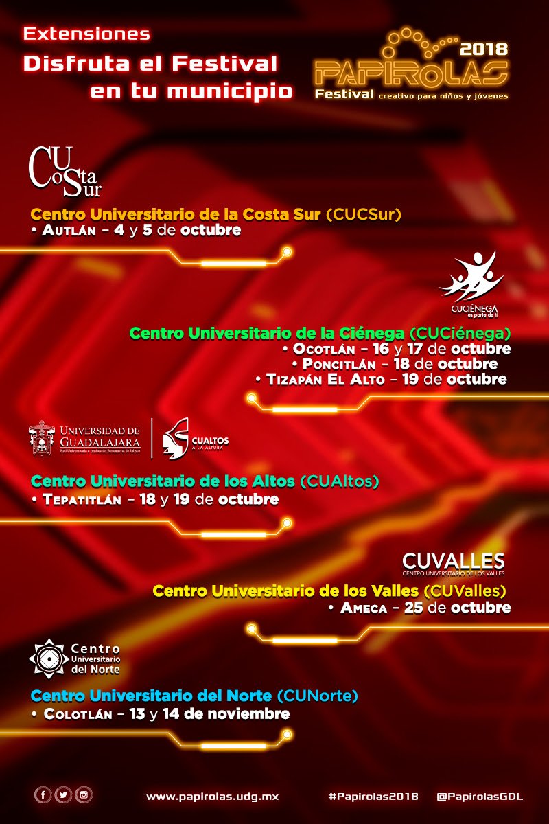 RadioUdeG's tweet photo. El festival @papirolasgdl también se extiende a @cuci_oficial, @CUCSur, @CUAltos, @cuvallesudg y @cunorte_udg. ¡Sigue las actividades! #Papirolas2018 https://t.co/LwLLxfHb3v