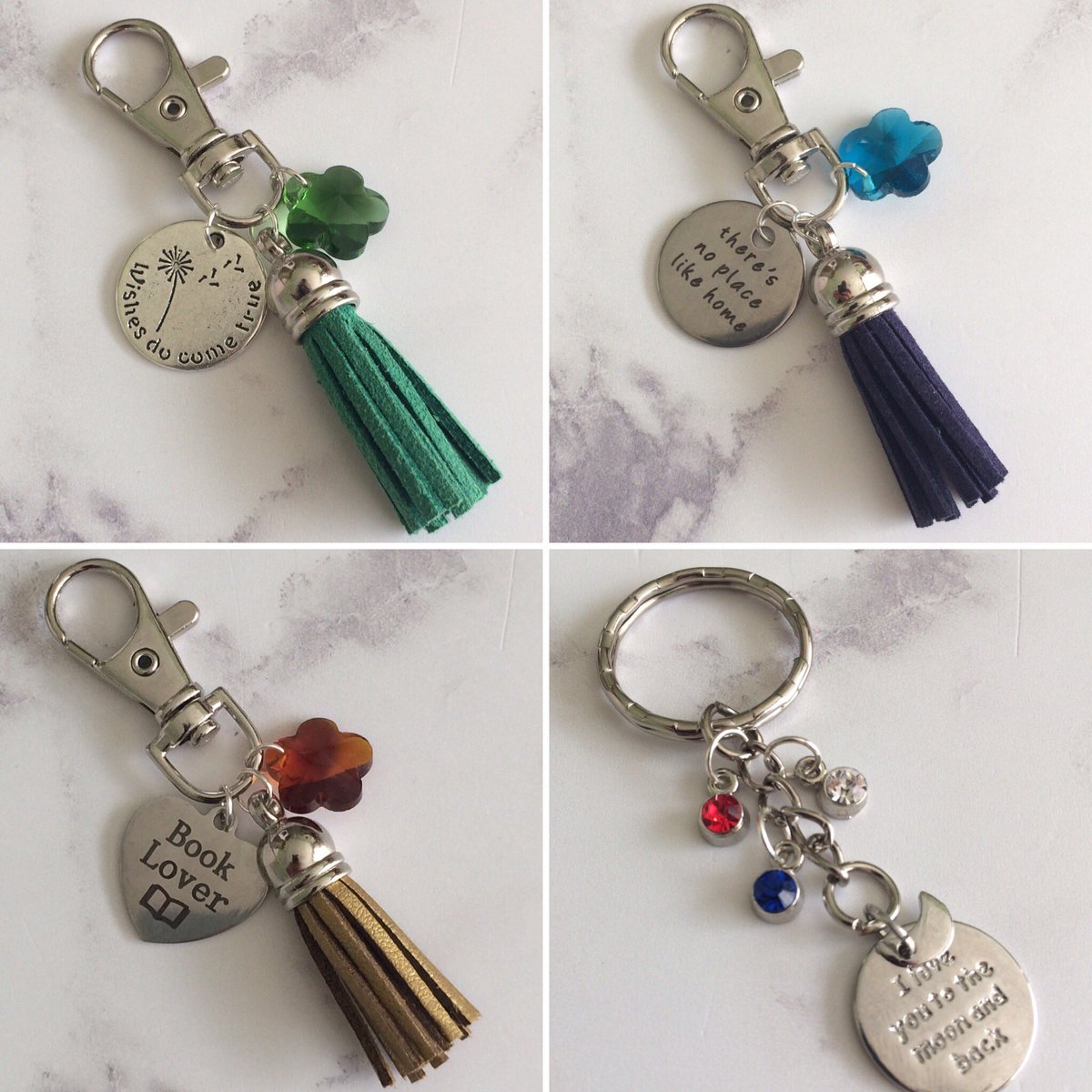 dawns_cards's tweet photo. Silver Key Rings with Script Disc, Crystal Flower Charm and Tassel. A thoughtful gift 💝 #Etsy #silverkeyring #keychains #script #word #inspiration #bagcharm #gifts https://t.co/UrsM2osWCr