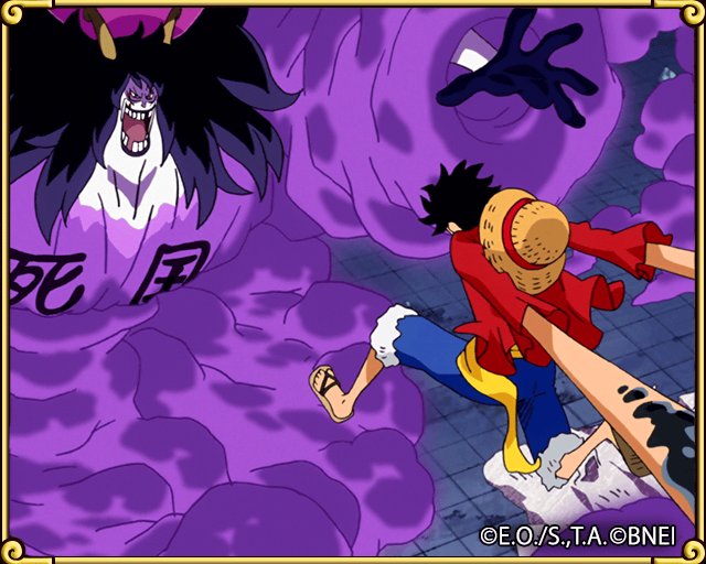 Found a Transponder Snail!
Luffy's Grizzly Magnum catches Caesar off-guard!
bnent.jp/optc-den2e/ #TreCru