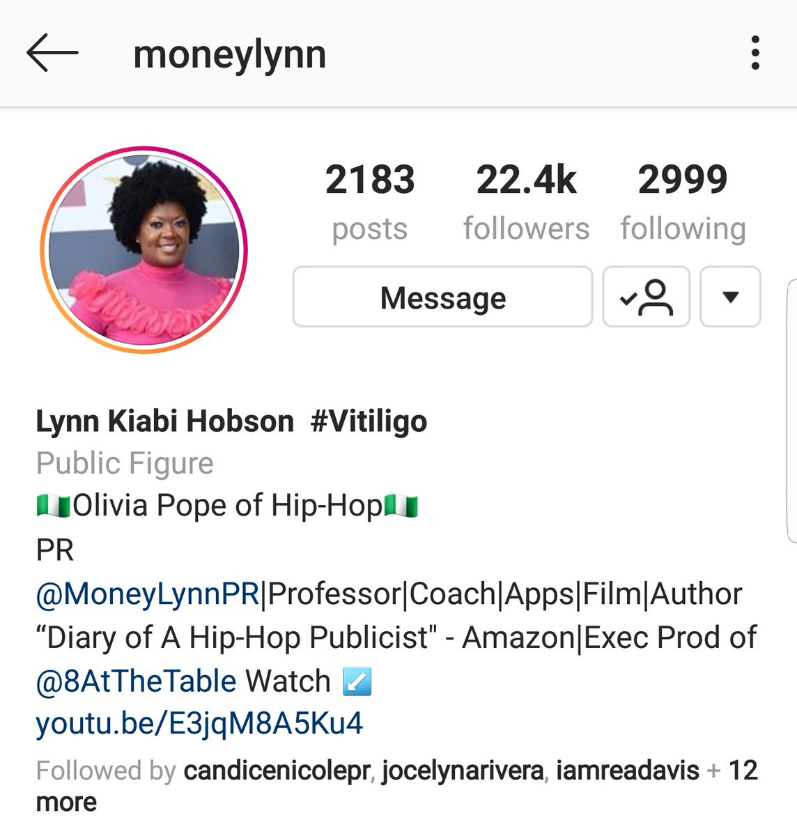 Lynn Kiabi Hobson IG: MoneyLynnPublicistFounder of MoneyLynnPROlivia Pope Of Hip Hop Author