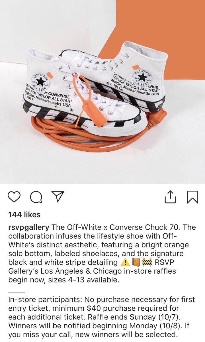 SNKR_TWITR on Twitter: "Off-White x Converse Chuck "70s" in-store raffle info via RSVPGALLERY #snkr_twitr https://t.co/Wlk1GY2Opz" /