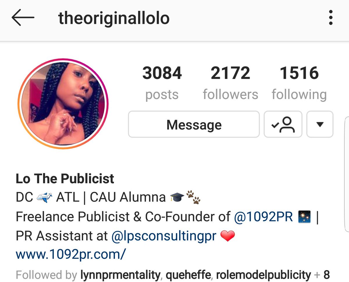 Lo The PublicistIG: TheOrginalLoloFreelance PublicistCo-Founder of 1092PRPR assistant at Ipsconsultingpr