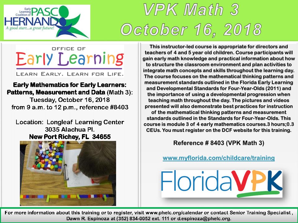 PHELC's tweet photo. Register today for VPK Math 3 on October 16th! Click on the link to get started: https://t.co/fNQpV40hHY
#VPKTraining #TeachersLearning #MathCrazy #LearnWithUs https://t.co/Q4so0MIvAS
