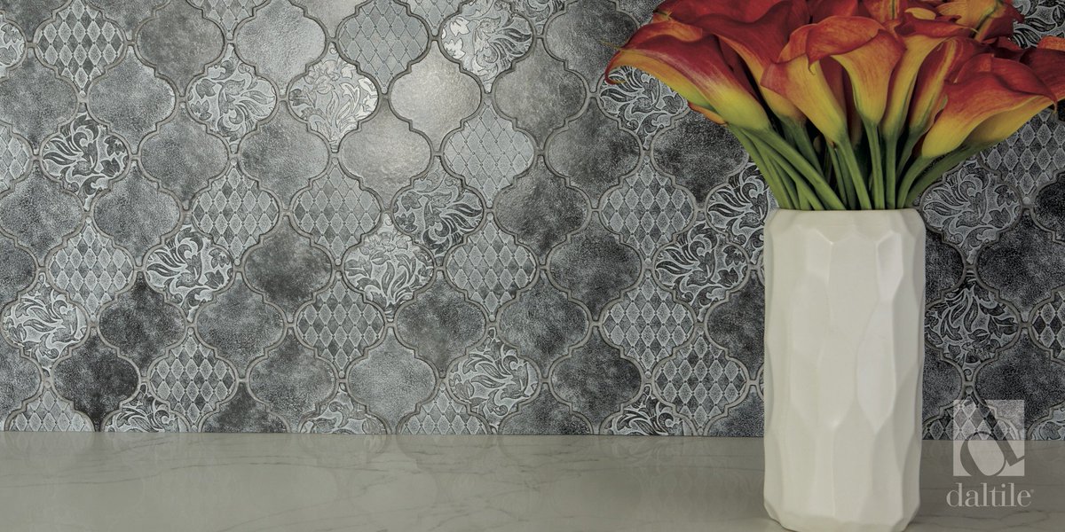 Daltile's tweet photo. Impress with our newest metal look tile, Vintage Metals™ featured here in arabesque/lantern pattern. Also available in 4x4 squares and fish scales. https://t.co/e9aX076SdY #daltile #tilestyle #design #metallook #interiors #interiordesign https://t.co/mHbtI0HCxu