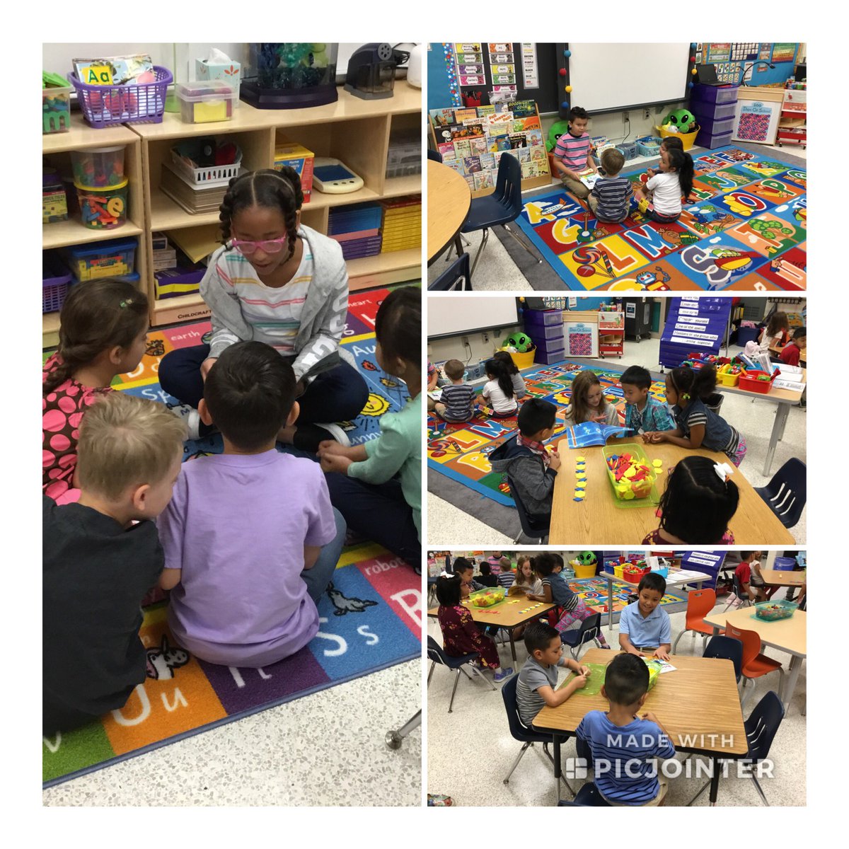 acgSuber's tweet photo. This week our 3rd grade reading buddies brought sunshine and rainbows to our kindergarten morning!!  ❤️ Reviewing characters and setting with the KinderGators; looking and sounding just like mini- teachers! Your teacher would be so proud!!! @GlenwoodES @corieolenych https://t.co/1CYW0AN2sH
