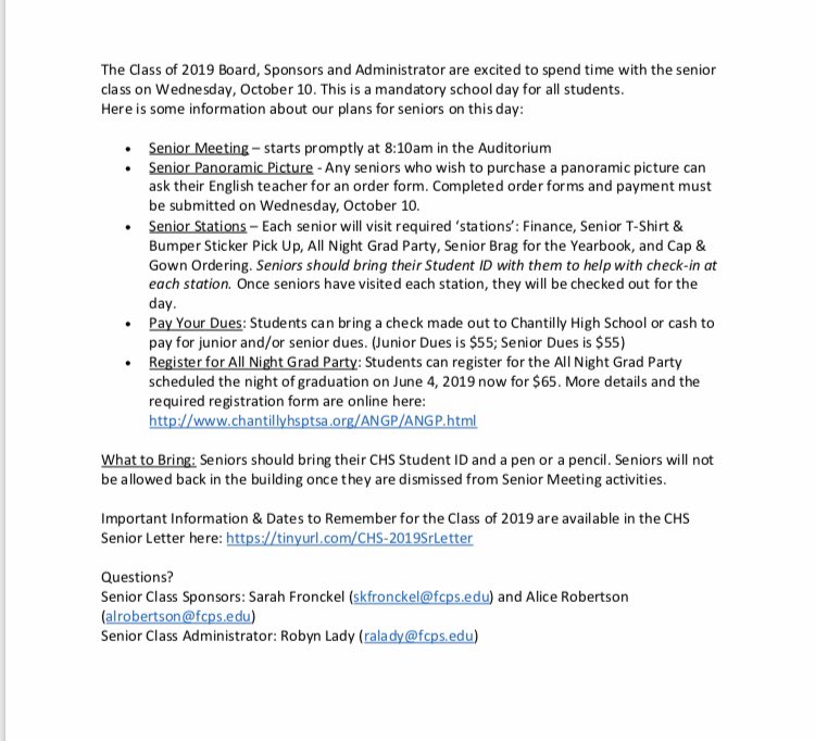 Chsclassof_2019's tweet photo. Here is the schedule for seniors on PSAT day (upcoming Wednesday) and important information! https://t.co/jY1bkMjLRr