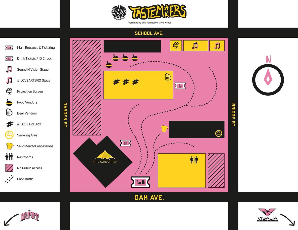 4 food trucks. 2 stages. 13 bands. Dozens of art vendors. 1 festival. 😎

Facts 👉 Gates open at 4:30pm. Kids 10 and under free. $10 advanced/$15 at the gate. 300 E. Oak Ave. Downtown #Visalia. Tomorrow. Get here.
#TastemakersFestival2018 #California #SnVFoundation #ILOVEARTBRO