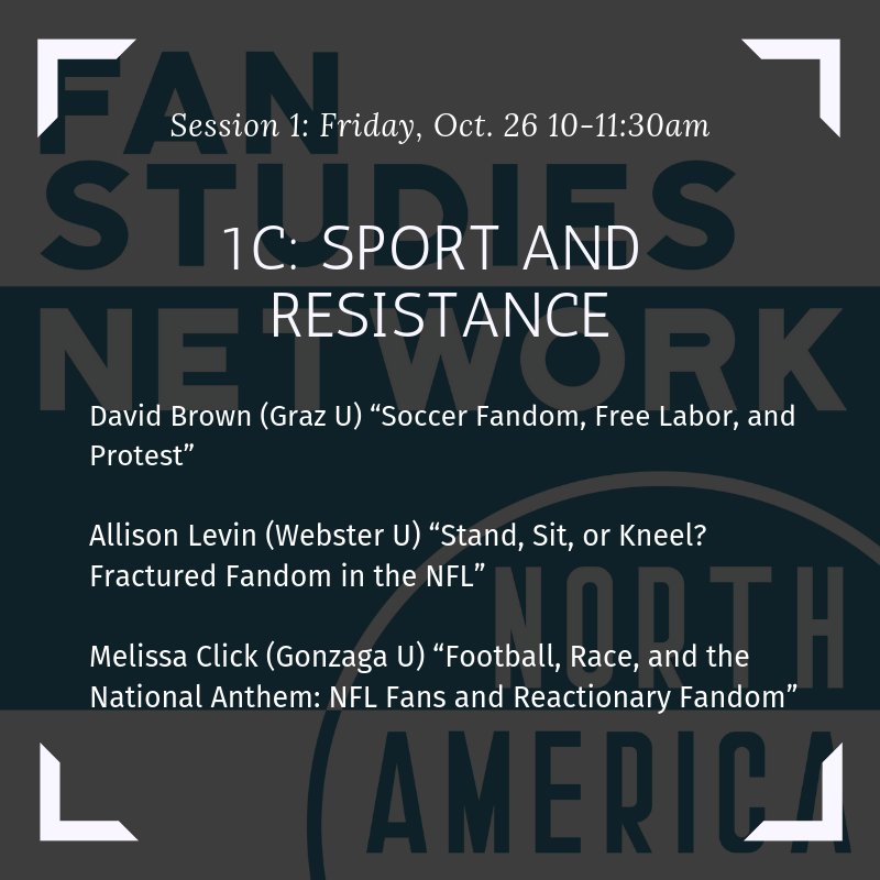 FSNNorthAmerica's tweet photo. Rounding out Session 1 of #FSNNA18, we'll have @DaveAlex15O @ConsultSNAPS and @melissaclick speaking on resistance in/and sports fandom, and Marisa Wieneke, J. Caroline Toy, and @iheartfatapollo speaking on embodied fandom! https://t.co/50CfxKSbs2