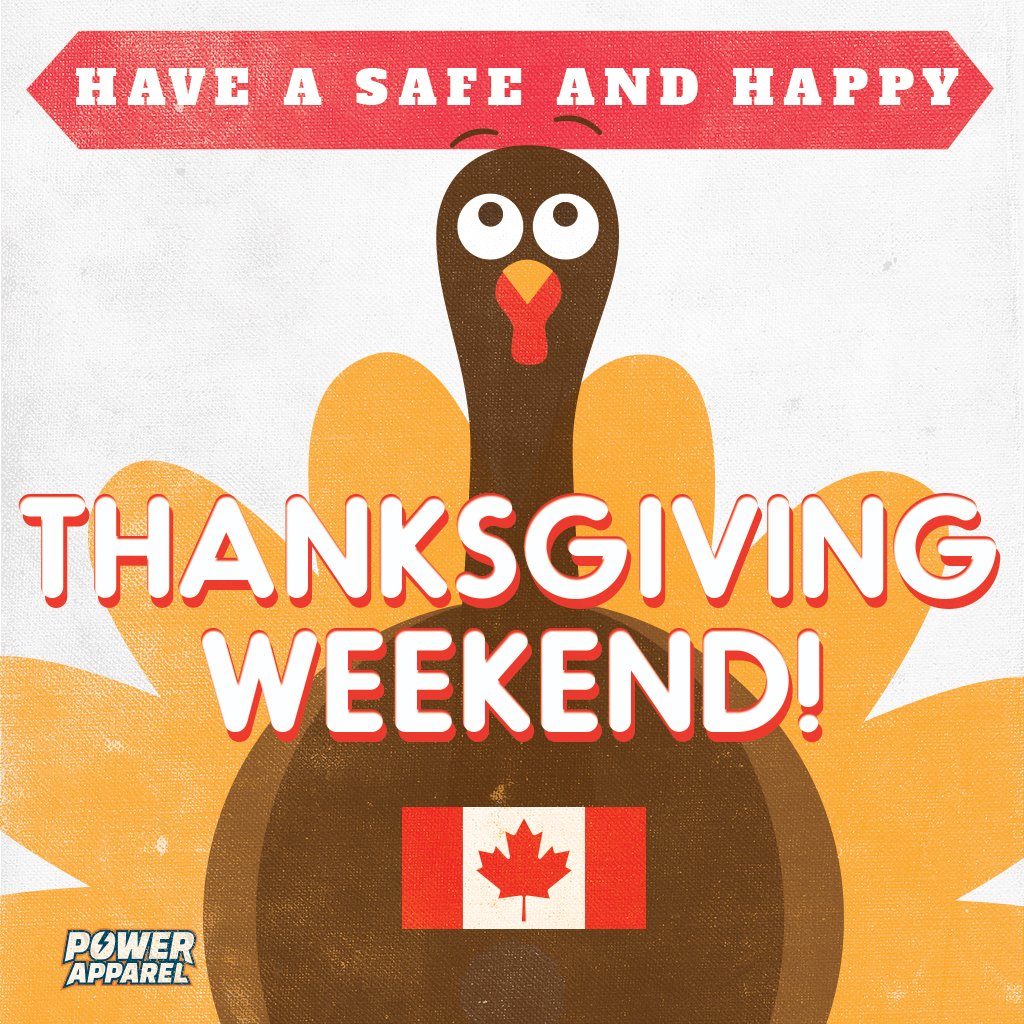 powerapparelca's tweet photo. 😄 Have a safe and happy #thanksgiving 🦃 #weekend 🍁 from all of us at  Power Apparel ⚡️!️

#thanksgivingweekend #longweekend #holidayweekend #customapparel #customteeshirts #apparel #fashion #promotional #weekend #canadianthanksgiving #canada #thanksgiving https://t.co/G6dVanFMeu