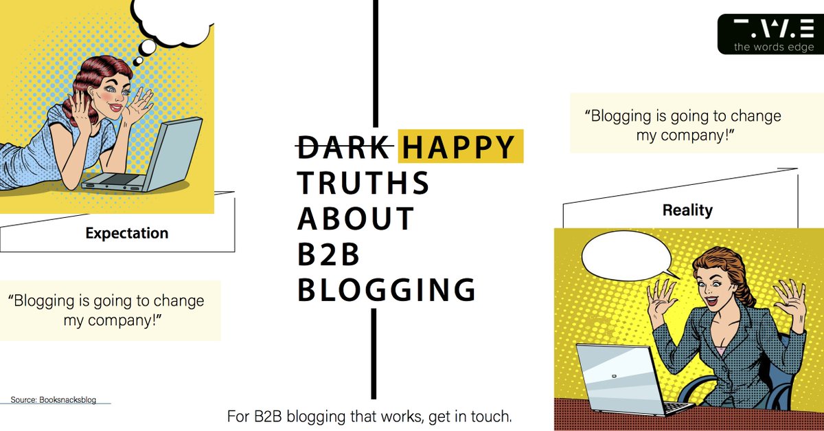 the_wordsedge's tweet photo. B2B companies who blog right, will increase awareness, credibility, search engine rankings and leads - all while linking marketing efforts back to business goals.
Hereโs the last truth about #B2Bblogging to end this dark week :)
#TheWordsEdge #BlogTactics #BlogWriting https://t.co/52JEsn4P9U