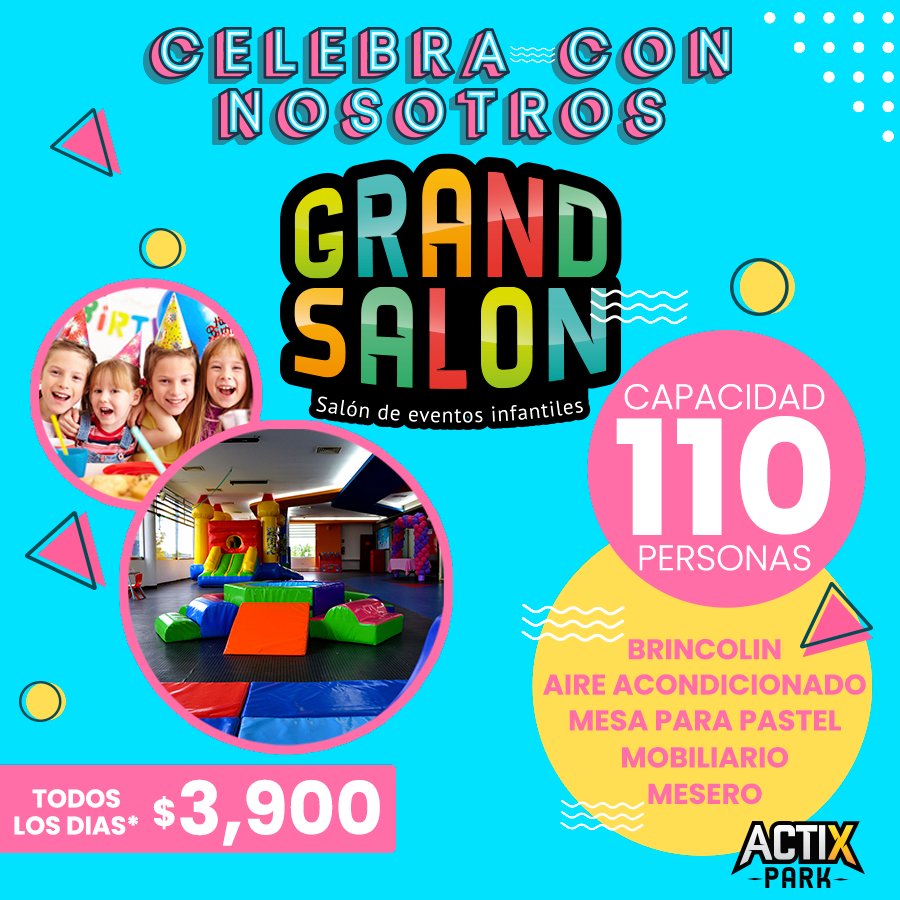 ActixPark's tweet photo. ¿Aún no sabes dónde celebrar a tus peques? El Gran Salón es una gran opción para ti y ellos, cuenta con aire acondicionado, brincolin y más! ¡No lo pienses más, ven y festeja con nosotros! Para más información al Tel: 316 22 55 o al 9992 75 83 05 https://t.co/CCJToK5jrV