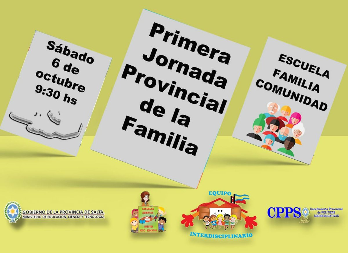 El sábado 06 la <a href="/EA_EvaPeron/">Escuela Abierta Eva Perón</a> vivirá la #JornadaDeLaFamiliaEnCPPS 
Somos un #equipo que cree que la #FamiliaEsElMejorLugarParaCrecer
<a href="/UrtubeyJM/">Juan Manuel Urtubey</a> <a href="/aniberruezo/">analia berruezo</a> <a href="/larubita70/">Rubita Bijou</a> <a href="/danilisanti/">Daniela Lisanti</a> <a href="/rubem_dario29/">ruben dario flores</a> <a href="/yoyballon/">Yoy Ballón</a> 
<a href="/fguillesaavedra/">GUILLERMO SAAVEDRA</a> <a href="/artydance23/">Gilda Rodríguez</a> <a href="/patriciapinasco/">Patricia Pinasco</a>  <a href="/fergrieco/">Fer</a>