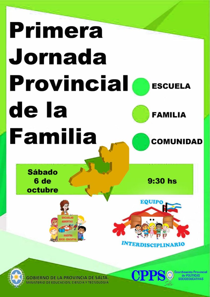 El sábado 06 la <a href="/EA_EvaPeron/">Escuela Abierta Eva Perón</a> vivirá la #JornadaDeLaFamiliaEnCPPS 
Somos un #equipo que cree que la #FamiliaEsElMejorLugarParaCrecer
<a href="/UrtubeyJM/">Juan Manuel Urtubey</a> <a href="/aniberruezo/">analia berruezo</a> <a href="/larubita70/">Rubita Bijou</a> <a href="/danilisanti/">Daniela Lisanti</a> <a href="/rubem_dario29/">ruben dario flores</a> <a href="/yoyballon/">Yoy Ballón</a> 
<a href="/fguillesaavedra/">GUILLERMO SAAVEDRA</a> <a href="/artydance23/">Gilda Rodríguez</a> <a href="/patriciapinasco/">Patricia Pinasco</a>  <a href="/fergrieco/">Fer</a>