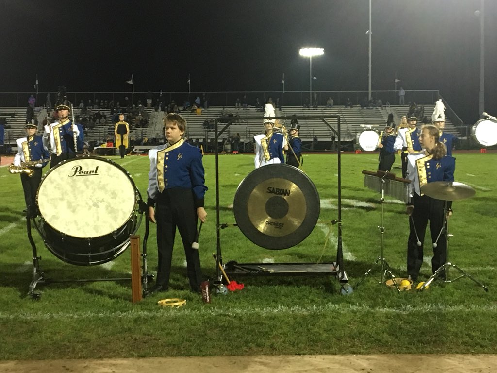UPHSband's tweet photo. @UPHSband kicks of weekend performances with halftime performance at Pottsgrove. Tomorrow evening band competition @OJR. #TribePride https://t.co/qxIBsNgTRU