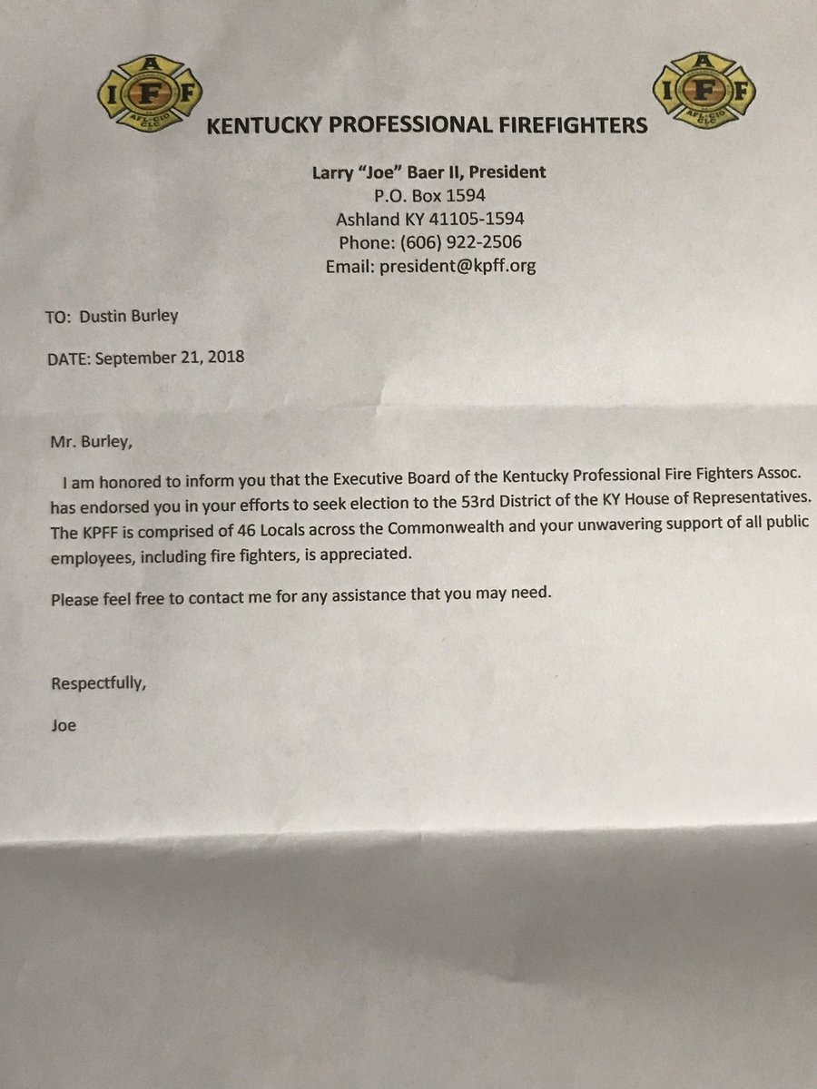 dustin_burley's tweet photo. I want to thank men and women from @KPFF_IAFF for all your support in my race. I will work in Frankfort to fight for your needs and my door will always be open  #120Strong #BluegrassWave #FlipTheDistrict #KyDems #LGBTQ #RememberInNovember #UnionStrong https://t.co/Jz89xNn2vG