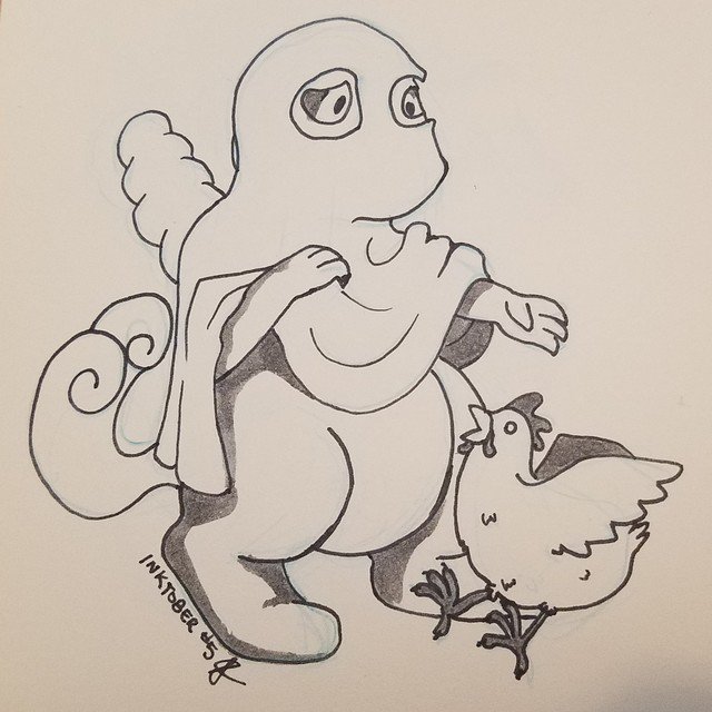 SuanysDragonDen's tweet photo. Wisp feels guilty that his costume is startling the local livestock. #inktober #suanysdragonden #inktober2018 #art #sketching #artwork #dragon #scaley #scaleys #wispthescaley #socute #halloween #chicken #magic #inkart #art🎨 #artstagram https://t.co/ILx8J0RJtM