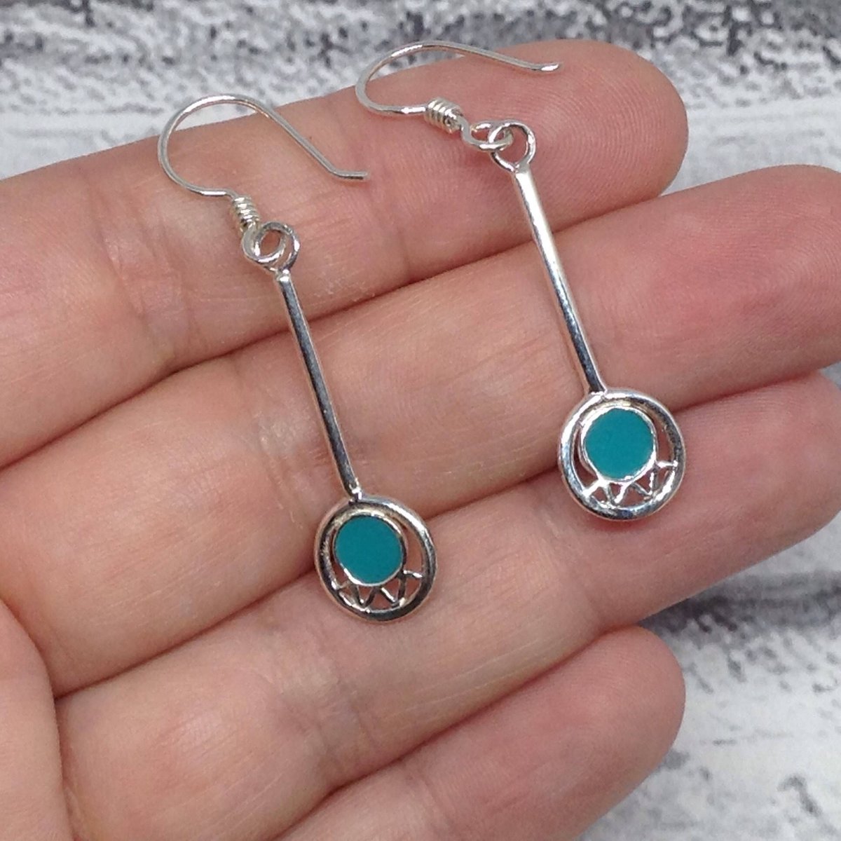 Teal Silver Drop Earrings, Turquoise Colour Jewelry, Resin Dangle Earrings, Pagan Style Jewellery, Celtic Earrings, 25th Anniversary Gift, tuppu.net/59c5735e #Etsy #BeadsofCreation #EveningJewellery