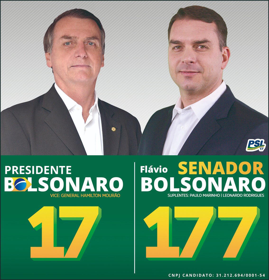 FlavioBolsonaro's tweet image. RIO DE JANEIRO, peço seu voto para SENADOR: 177.
Junto com o futuro PRESIDENTE do Brasil @jairbolsonaro vou combater essa velha política, corrupta e ultrapassada, no Senado Federal.