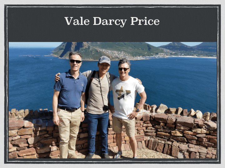 Darcy Price was an outstanding clinician and teacher held in high esteem internationally. His service to Regional Anaesthesia and community was exceptional. I enjoyed his unique sense of humour and benefited from his knowledge and expertise in our field. I will really miss Darcy.
