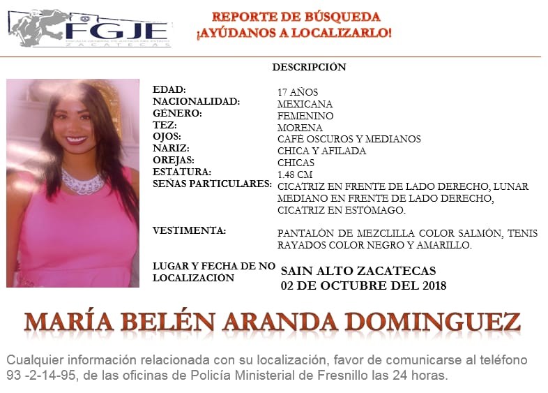 AAMBER_zacs's tweet photo. Se solicita el apoyo para la localización de María Belén. https://t.co/hsAuW8frw7
