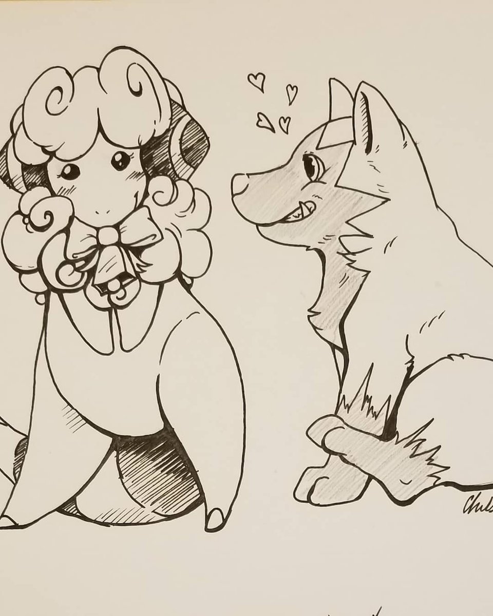 aunumwolf42's tweet photo. Yesterday and today got really busy, so I didn't get a chance to do #inktoberday4 or #inktoberday5 really. So to make up for lack of drawings over the last 2 days I drafted up this little mini comic of some cute #pokemon affection.
I like the "wolf secretly loves sheep dynamic"😁 https://t.co/hDOMBDBIKH