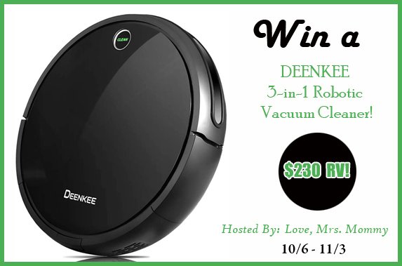 bigcitypixie's tweet image. #GIVEAWAY! Enter to #WIN a #DEENKEE 3-in-1 #Robotic #Vacuum #Cleaner! A $230 RV! Up to 100 minutes of non-stop #cleaning! BoostIQ #Technology! Auto-Clean + 4 Specialized Cleaning Modes &amp;amp; More! @Love_MrsMommy #Contest #Free #Prize  bit.ly/2OHxJQ9