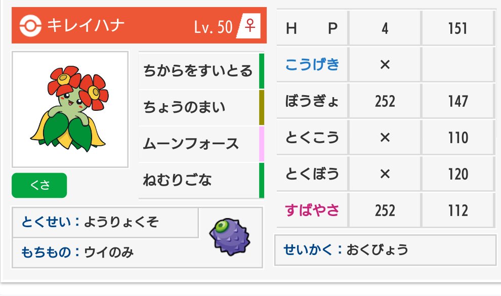 Sur する 1日1回テキトーに考えた弱いポケモンを挙げるシリーズ6日目 今日は葉緑素bsちかすいキレイハナ ラフレシアやワタッコのイメージが先行しがちだけど キレイハナは蝶舞も使えるので実質両受けができる 裏で晴らして キレイハナで最強の布陣を Sur する 1日1回テキトーに考えた弱いポケモンを挙げるシリーズ6日目 今日は葉緑素bsちかすいキレイハナ ラフレシアやワタッコのイメージが先行しがちだけど キレイハナは蝶舞も使えるので実質両受けができる 裏で晴らして キレイハナで最強の布陣を