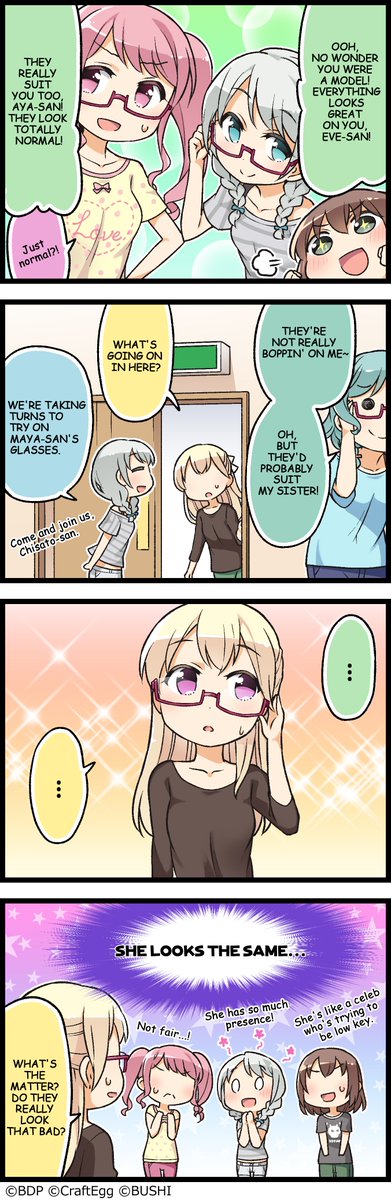 Bringing you 4-frame comics showcasing daily lives of the characters (you will be seeing this in the game as well)!   

No. 3 "Glasses @ Pastel＊Palettes"
