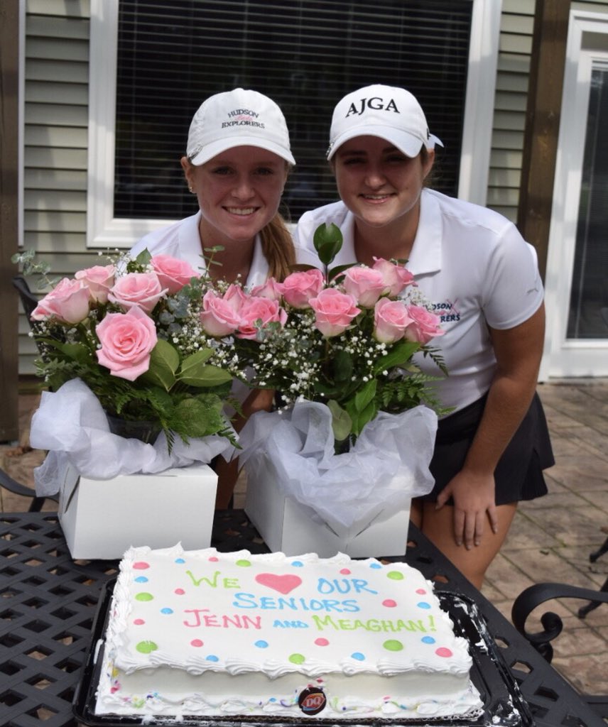 hudsongirlsgolf's tweet photo. Senior Night 2018!!! Congrats to Meaghan and Jenn for 4 years of fabulous play and lots of laughs!!! Shoot for the stars ladies because the sky has no limits!!! Best wishes to you both in all you do!!!❤️⛳️🏌️‍♀️ #Explorerpride #RollHud #LadyExplorers  #latepostduetosectionals😂 https://t.co/m19yyNcEM3