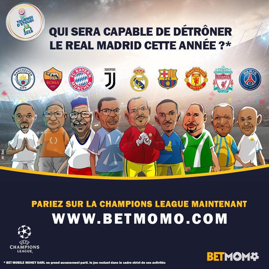Qui pourra détrôner le Réal après 36 mois de règne non stop en LDC
The Champions League is back!
 Place your bets NoW! betmomo.com 🇨🇲️⚽✌️
#Etoudi2018 #LDC
