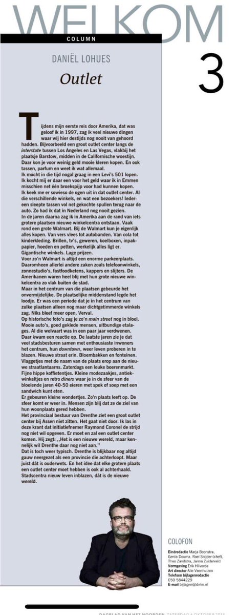 Stadscentra nieuw leven inblazen, dát is de nieuwe wereld. Mooie column <a href="/DanielLohues/">Daniel Lohues</a> <a href="/dvhn_nl/">Dagblad van het Noorden</a>